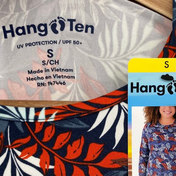 NEW HANG TEN UPF 50+ Long Sleeve Quick Dry Sun Shirt Tropical Print Size Small - Picture 3 of 4